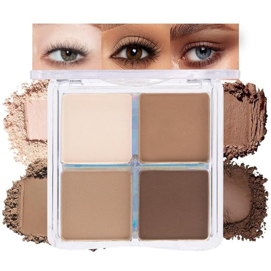 Powder Eyeshadow Quad, Beige Nude Taupe Brown Matte Eye Shadow Palette Makeup, Neutral Vegan Shimmer Quads Eye Shadow Palette for Older Women Pigmented Waterproof, paleta de sombras de ojos, 15-BrightBean Baby