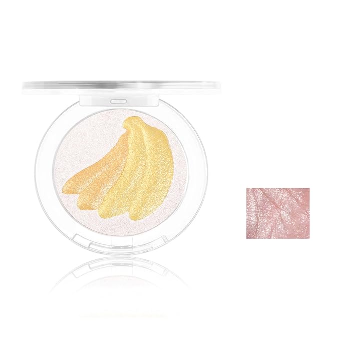 Cream Highlighter Compact, Highly Pigmented Glitter Powder Makeup, Face Highlighters & Luminizers Makeup Palette, Body Cheek Gold Pink Metallic Sparkle Glitter Shimmer Bronzer (#04 Banana)-BrightBean Baby
