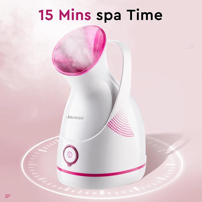 Amconsure Facial Steamer - Nano Ionic Face Steamer Warm Mist Steamer for Home Sauna SPA, Humidifier for Face Steamer for Deep Cleaning Unclogs Pores Sinuses - Bonus 5 Piece Stainless Steel Skin Kit-BrightBean Baby