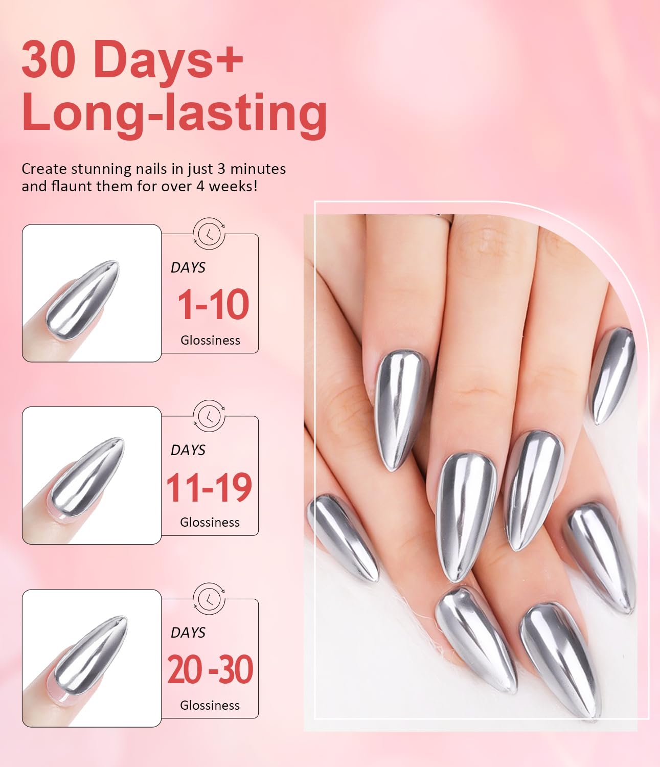 Pearl Chrome Nail Powder BISHENGYF -【Metallic Mirror Effect】Magic Mirror Silver Chrome Nail Powder White Aurora Mermaid Iridescent Nail Chrome Powder Glitter Pigment Dust For Nail Art Decroation DIY-BrightBean Baby