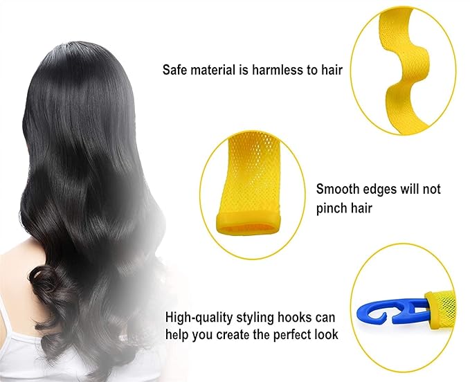 48PCS Hair Curlers Heatless Spiral and Wave Two Styles Formers(12inch) No Heat Curlers with 4PCS DIY Styling Hooks for Women and Girls’Short or Medium Hair (12 inch) Mixed Colors-BrightBean Baby