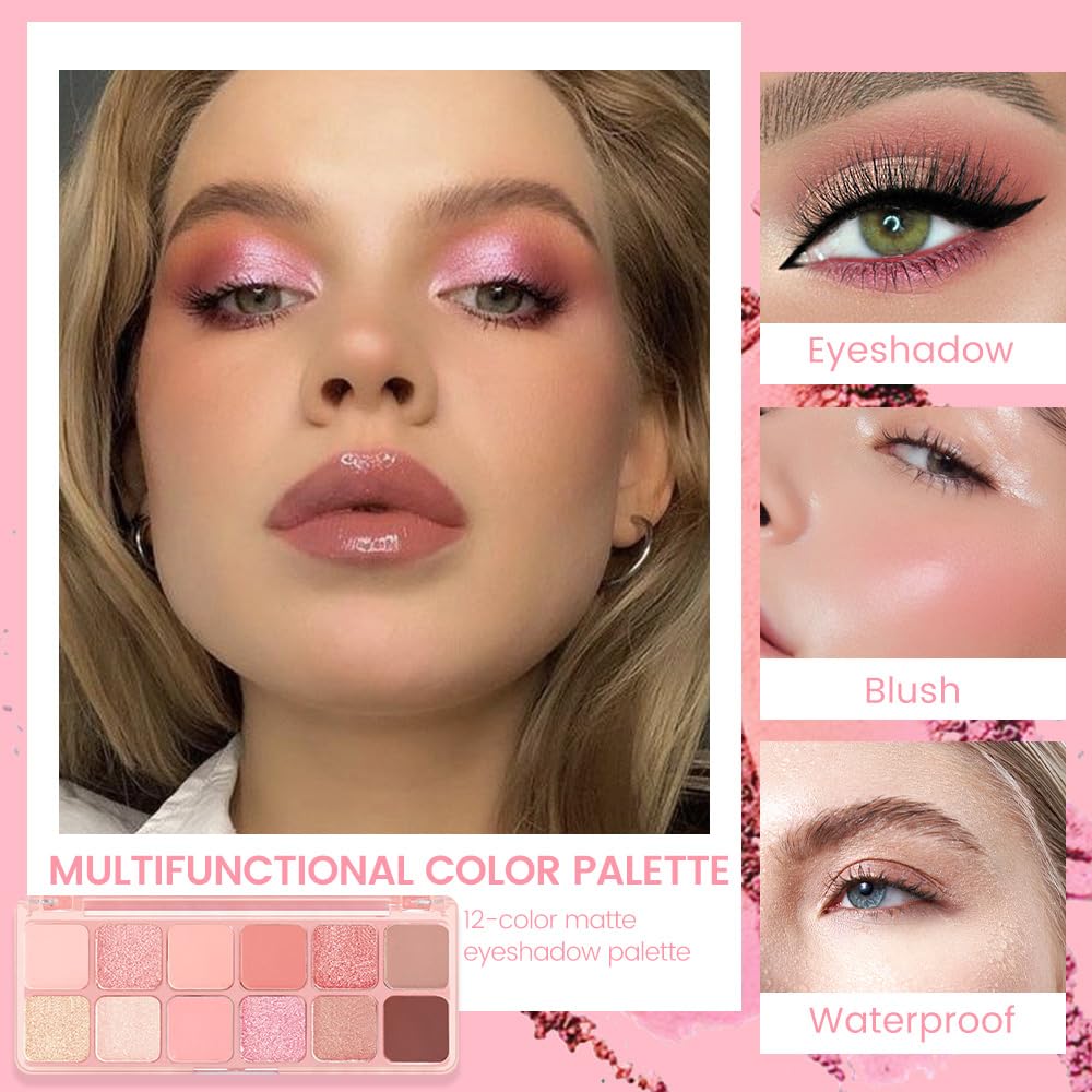AMY'S DIARY 12Color Matte Shimmer Light Pink Eyeshadow Palette, Long-Lasting, and Highly Pigmented Eye Shadow. Elevate Your Eye Makeup– Unleash Your Unique Style-BrightBean Baby