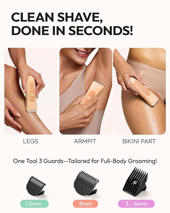 LADYSPOT™ Finishing Trimmers, Electric Shaver for Women, Hair Trimmer for Womens, Shaving & Grooming Sets Kit with 3 Guard and Replaceable Ceramic Blade Heads, Waterproof Wet/Dry(Orange)-BrightBean Baby