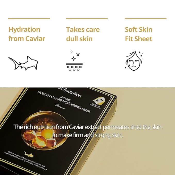 JMsolution Active Golden Caviar Nourishing Mask - Korean Skincare Facial Mask-Cavior extracted - collagen essense- 10 sheets for all skin type-BrightBean Baby