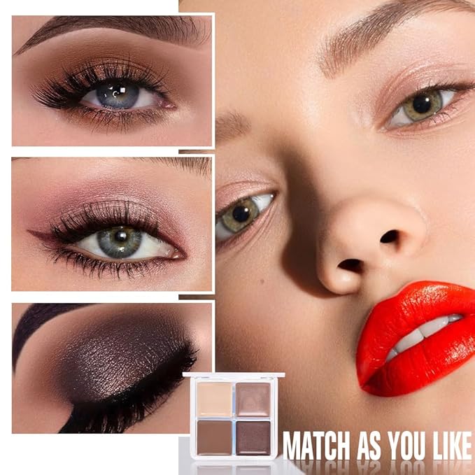 Cream Eyeshadow Quad, Nude Brown Matte Shimmer Eyeshadow Palette Makeup, Neutral Eye Shadow Palette for Older Women Pigmented Waterproof, sombras para ojos, 03-BrightBean Baby