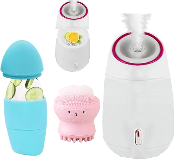 Facial Steamer and Ice Roller – 3-in-1 Nano Ionic Spa Kit for Deep Hydration and Pore Cleansing – Home Facial Care Set,auto Shut Off-BrightBean Baby