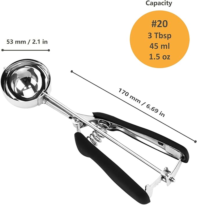 Cookie Scoop, Ice Cream Scoop, 3 Tbsp/ 45 ml/ 1.5 oz, 18/8 Stainless Steel Ice Cream Scooper with Trigger Release, Cupcake Scoop with Non-slip Grip
