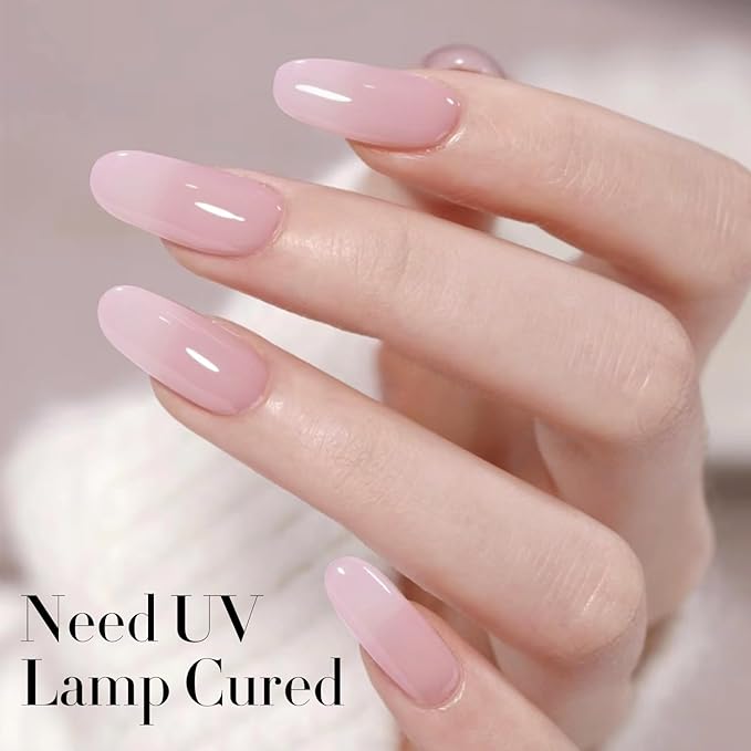 Double Rhythm Gel Polish Translucent Sheer Neutral Natural Light Milky Same Color Same Bottle 15ML Jelly Polish Art DIY at Home (Light Pink-A1381)-BrightBean Baby