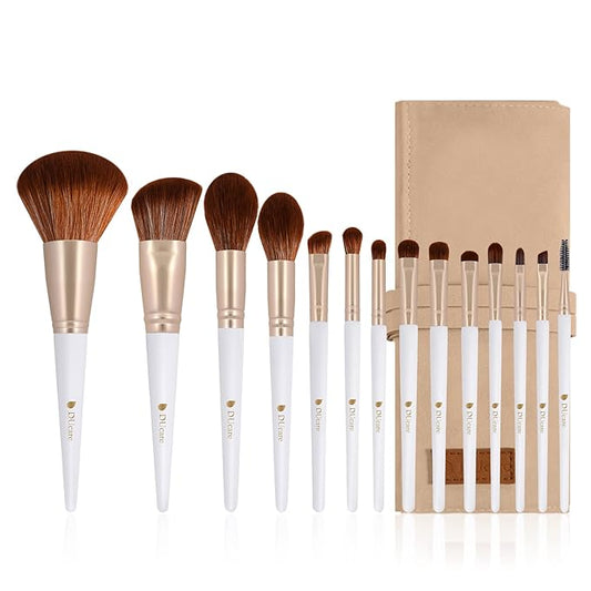 DUcare Makeup Brushes with Bag - 14Pcs Professional Synthetic Make Up Brushes Set for Blush Concealer Foundation Bronzer Powder Eyebrow Contour Eyeshadow Blending Makeup Brush Set Mekaup bag, White-BrightBean Baby