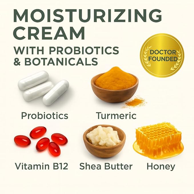 Yobee Body & Face Cream for Dry, Itchy Skin | Dermatologist Formulated | Probiotics, Honey, Turmeric, Vitamins B12 & E, Ceramides, Shea Butter | Fragrance Free | For Kids & Adults | Soothe Eczema-BrightBean Baby