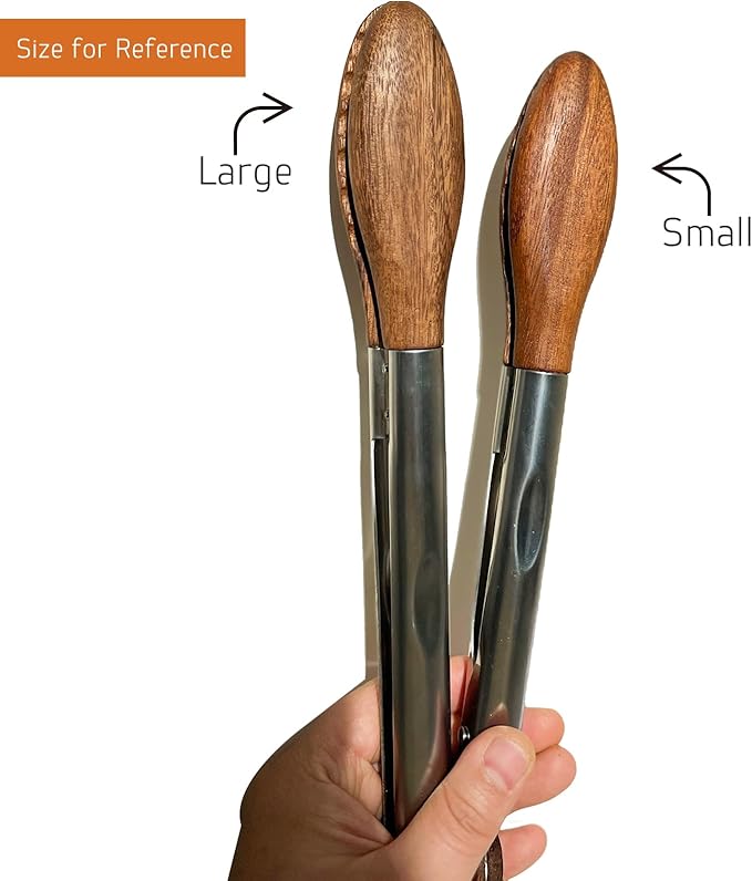 H&Zebrabro Food Tongs with Wood Tip, Salad Tong for Cooking, Serving, Grill, Kitchen Tongs Stainless Steel Handle, Kitchen Tools Set (Small)