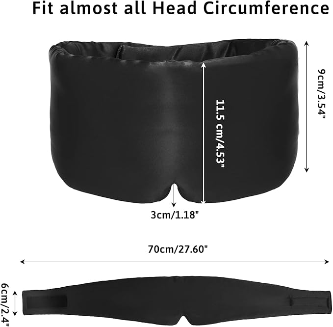 Silk Sleep Mask for Women Men, Mulberry Silk Eye Sleeping Mask & Blindfold with Adjustable Velcro Strap, Blackout Eye Cover for Sleep Travel Yoga Nap, Large Size, Black-BrightBean Baby