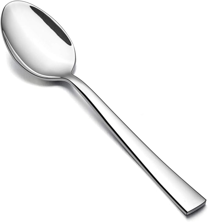 Dinner Spoons Set of 12, E-far 7.9 Inch Stainless Steel Soup Spoons Tablespoons for Home, Kitchen or Restaurant, Non-toxic & Mirror Polished, Squared Edge & Dishwasher Safe