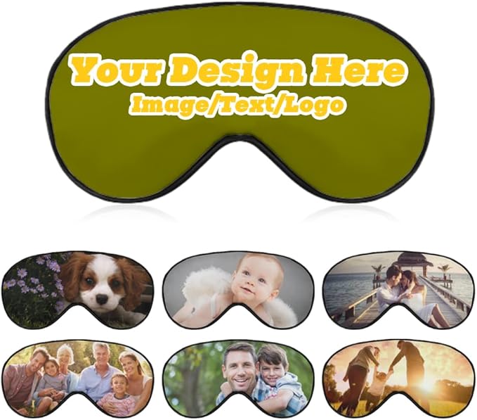 Custom Personalized Sleep Eye Mask Add Any Photo Text Logo Design Your Own Soft Blindfold Eyemask Blackout Eye Cover for Men Women Home Travel Offices, Olive, 8.1"x4.1"-BrightBean Baby