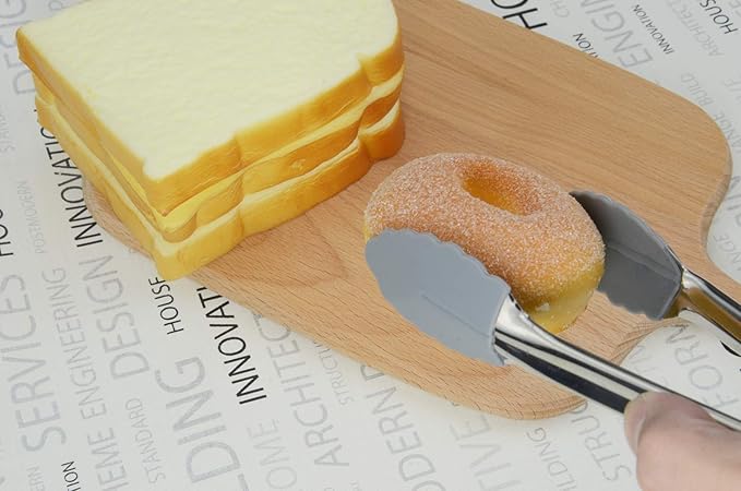 Silicone Utility Tong Kitchen Tongs 7 Inch Metal Salad Tongs, Set of 3 (Gray)