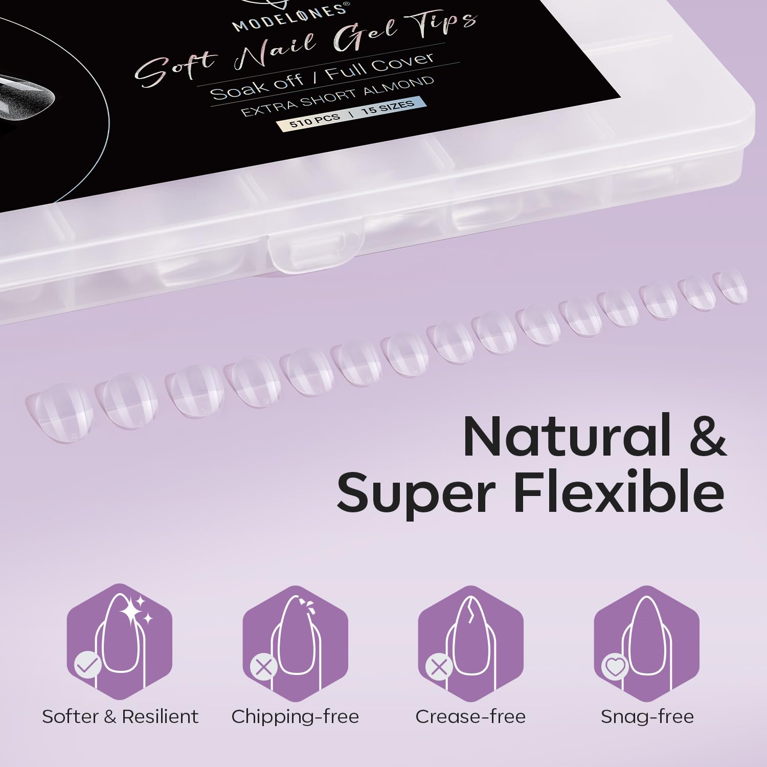 Modelones Extra Short Almond Fake Nail Tips - 510Pcs Gel Tips Pre-shaped Half Matte Full Cover Clear Acrylic Gel Kit False Press on Nails for Extension DIY Salon 15Sizes-BrightBean Baby