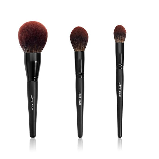 Jessup Large Face Makeup Brushes 3pcs, Premium Synthetic Powder Contour Highlighter Brush, Phantom Black T274-BrightBean Baby