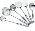 Cooking Utensils Set Stainless Steel Kitchen Metal Serving Utensils Set of 6 Pcs-Wok Spatula Ladle Set, Slotted Skimmer, Pasta Server, Serving Spoon, Slotted Spatula Tunner,Dishwasher Safe