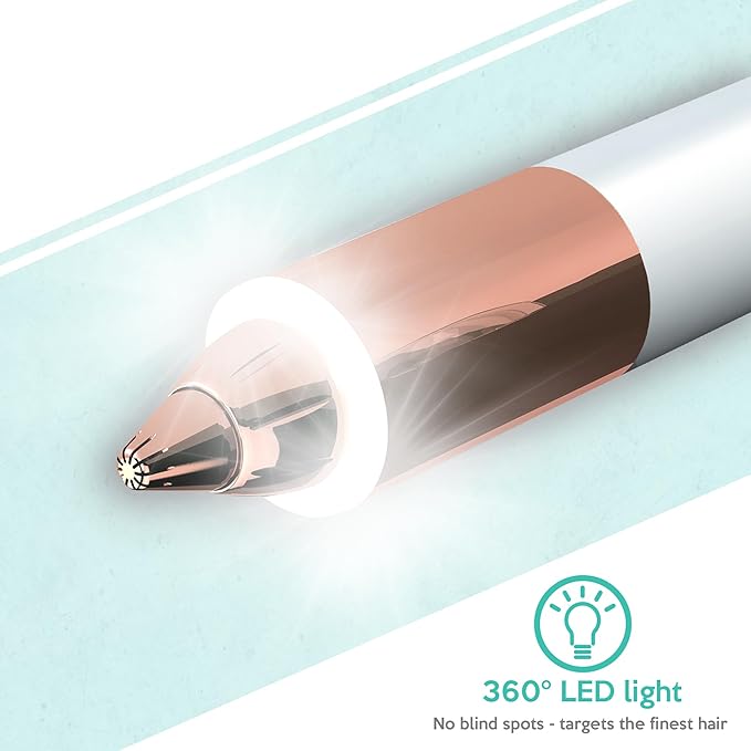 2-in-1 Portable Rechargeable Painless Eyebrow Trimmer & Facial Hair Remover, removes Eyebrow, face, Lips and Body Hair for Women. 18K Gold Plated Hypoallergenic Heads, 360° LED Light for Hair Remover-BrightBean Baby