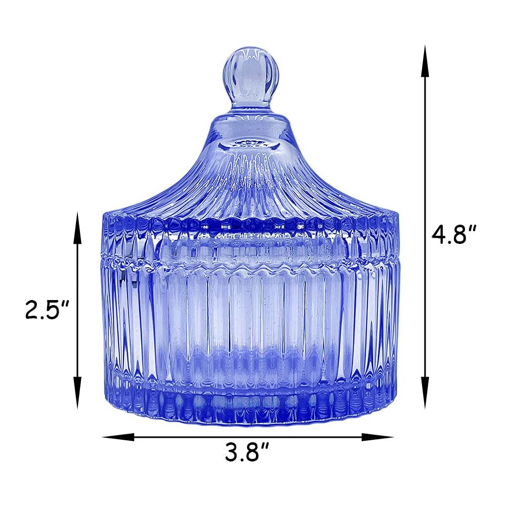 Ultra Soft Powder Puff and Container 3.3" High Density Velvet Dusting Washable Reusable Powder Puff,Body Powder Puff and Glass Jar Holder Loose Powder Box with Puff for Face Makeup(Blue)-BrightBean Baby