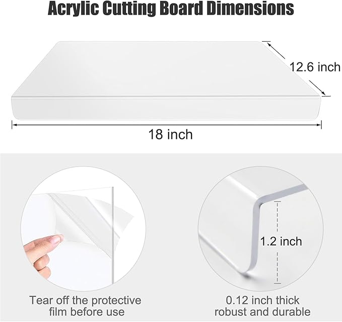 Acrylic Cutting Boards for Kitchen Counter，Clear Cutting Board for Countertop with Lip, Upgraded Thicker Non-Slip Transparent Acrylic Cutting Board for Countertop for Home (18 * 14in) (Large)