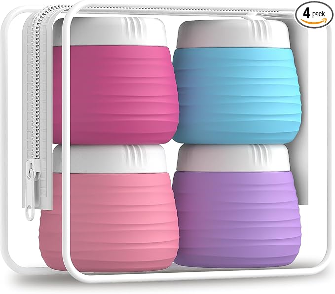 Travel Containers for Toiletries, 1.7oz Travel Size Premium Silicone Cosmetic Cream Jars, TSA Approved Leak-Proof Refillable Accessories W/Toiletry Bag for Cosmetic Face Body Cream(Vibrant)-BrightBean Baby
