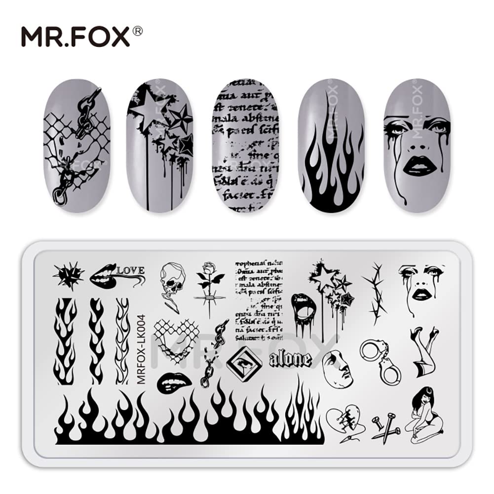 MRFOX 5 Pcs Nail Plates Stamping Set Marbled Punk Spider Web Heart Star Theme Leaf Nail Art DIY Stamping Template-BrightBean Baby