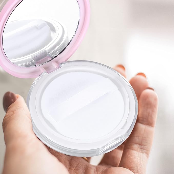 Powder Puff 2pcs Loose Powder Containers with Elasticated Net Sifter, Mirror and Puff 5g Loose Powder Compact Case Case for DIY Makeup and Travel () Cushion Foundation-BrightBean Baby
