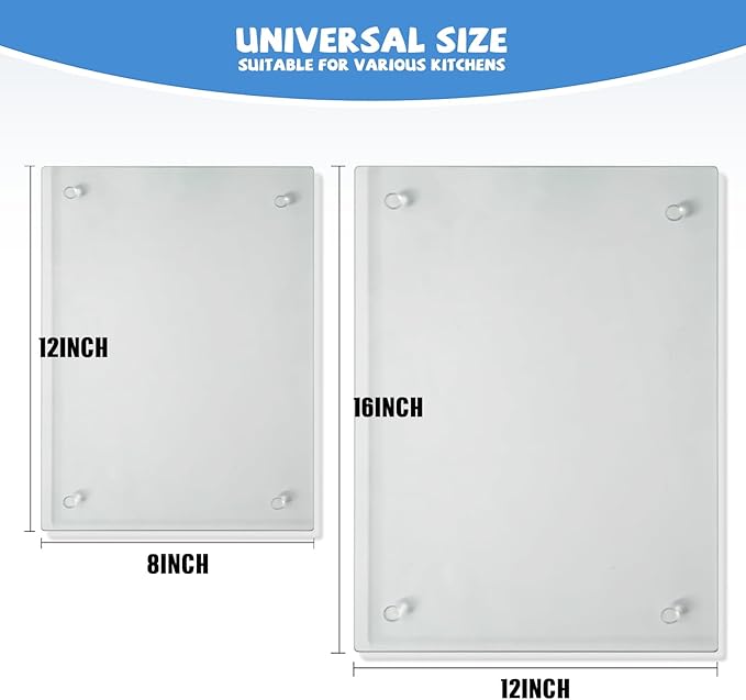 Tempered Glass Cutting Board for Kitchen, Clear Glass Board for Countertop, Heat Resistant, with Non-Slip Feet, 12x16" & 12x8" 2 Pcs Clear