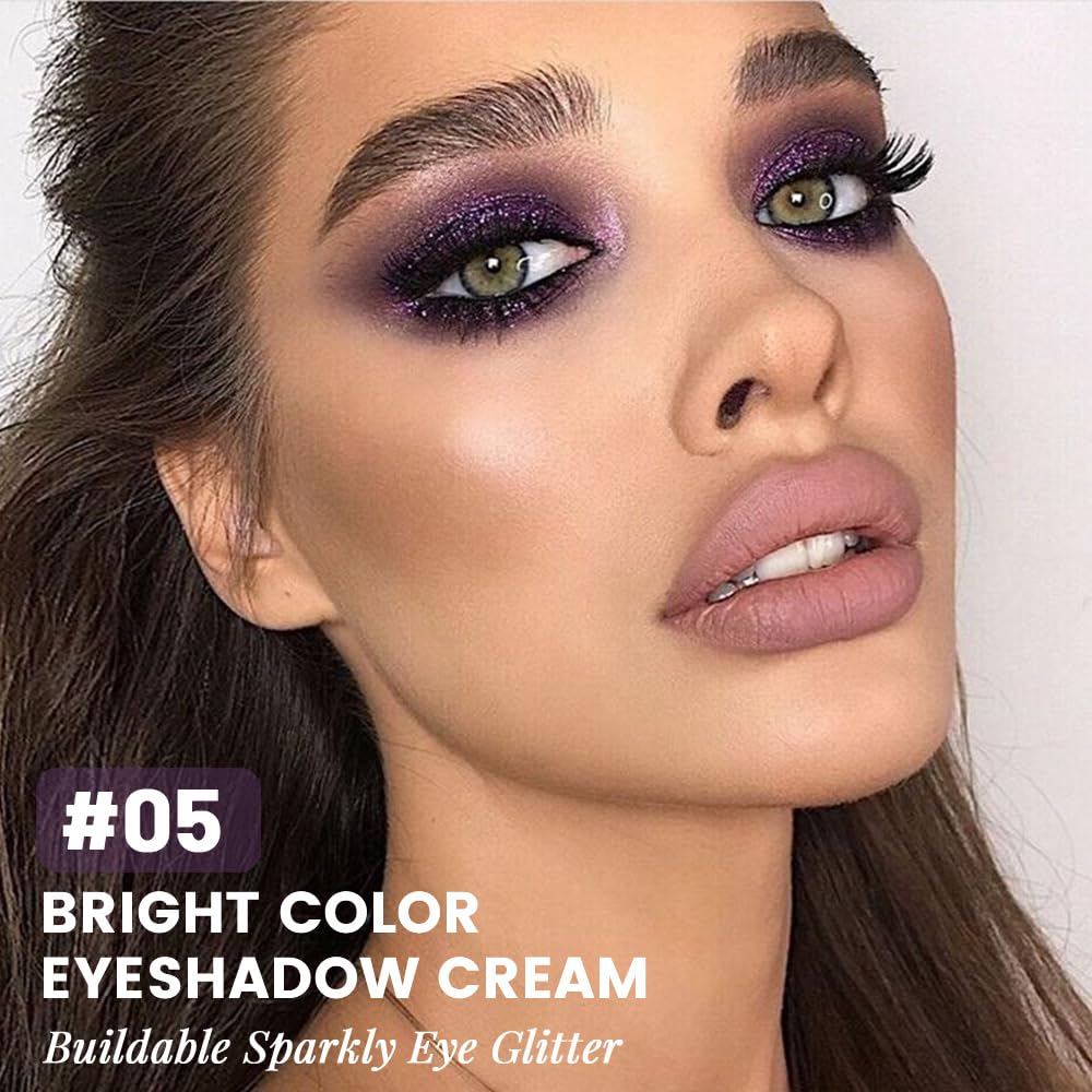 Dark Purple Cream Glitter Shimmer Metallic Eyeshadow Palette Makeup Halloween Birthday Party Wear, Natural Single Mini Instant Holographic Eyeshadow For Women, Sombras Crema Para Ojos-BrightBean Baby