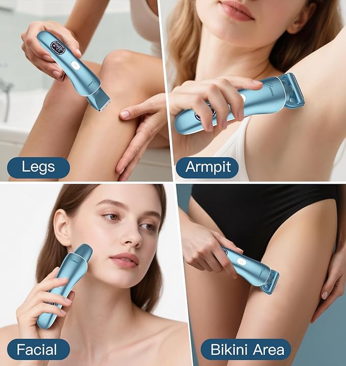 Hatteker Women's Electric Shaver Bikini Trimmer Hair Trimmer for Women Electric Razor for Legs Bikini Underarm Public Hairs Led Display IPX7 Waterproof Gift for Women (Blue)-BrightBean Baby