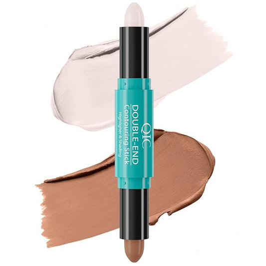 MEICOLY 2-in-1 Highlighter Contour Stick,Cool Toned Contour Stick,Makeup Highlighter Stick,Long Lasting Waterproof Bronzer Contour Pencil,Travel Cream Face Shaping Stick,01-BrightBean Baby