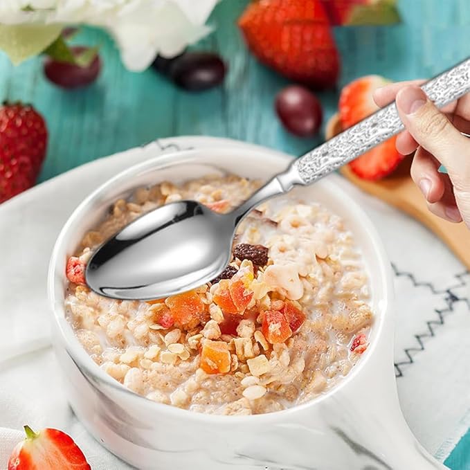 Thickened Stainless Steel Dinner Spoons with Hammered Edge,Serving Spoon Set,Heavy Table Spoons for Dinner, Party Wedding,Set of 4