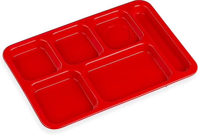 Carlisle FoodService Products P614R05 Right-Hand 6-Compartment Polypropylene Tray, 10" x 14", Red