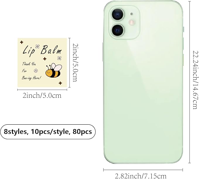 CRASPIRE 80Pcs 8 Styles Labels for Lip Balm Coated Paper Paster Honey Bee Square Tubes Lip Balm Labels Stickers Natural Homemade Self-Adhesive Stickers Logo for Containers Cosmetics Lipsticks-BrightBean Baby