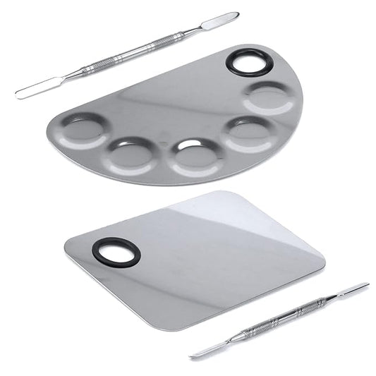 Stainless Steel Professional Beauty Palette,Large Square and Half Moon Color Palette，Silver，with Color Stick,1 SET-BrightBean Baby