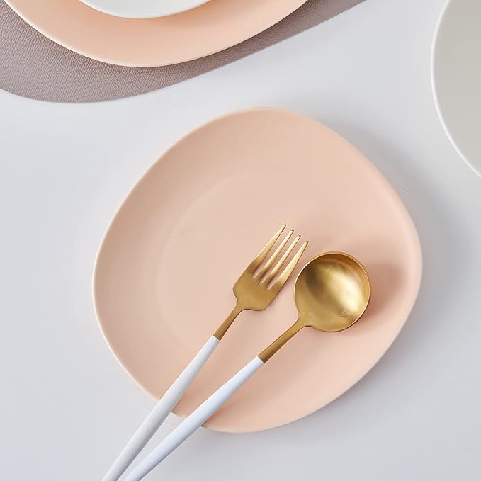 Stone lain Delilah Salad Plate 6-Piece Dish Set, Porcelain, Pastel Orange, 6 Salad Plates