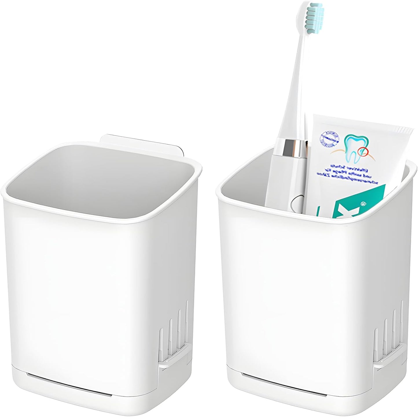 2 Packs Wall Mounted Toothbrush Holders, Self Adhesive Bathroom Toothbrush Wall Holder for Electric Toothbrush, Toothpaste, Razor,Shower Item (White-BrightBean Baby