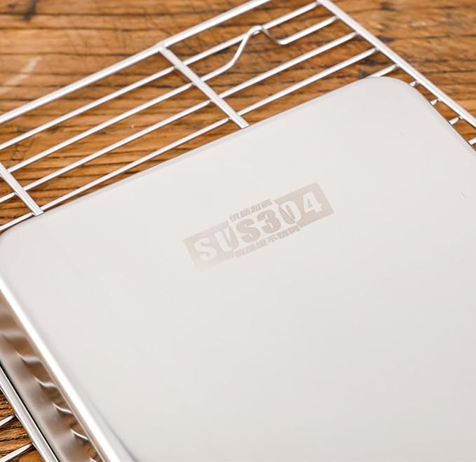 Extra Small Baking Sheet Pans Stainless Steel 304 Tiny Serving Tray 9.3 x 6.9 x1.1Inch (Diagonal 10.63) Dishwasher Safe No Rust Reheat Food for 1~2 Person 2 Pack
