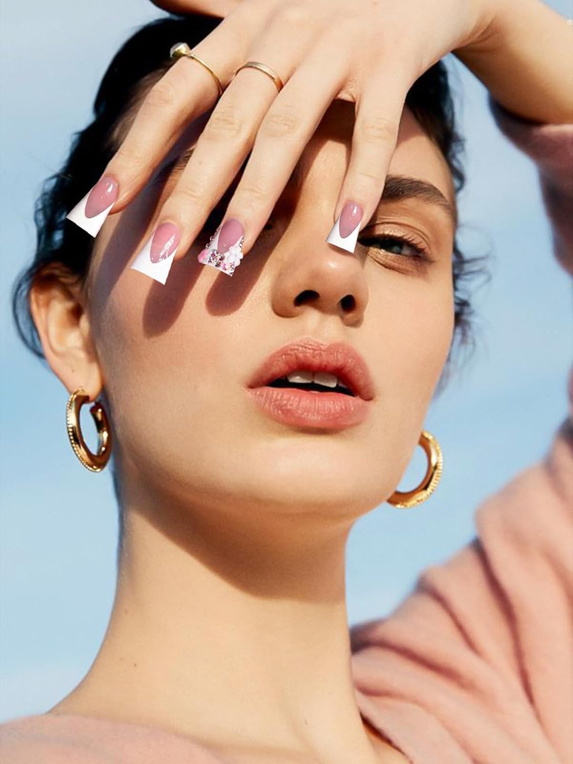 EBANKU Duck Nail Dual Forms for Poly Nail Extension, 120PCS Medium Length Duck Nail Tips Reusable Full Cover French Tip Molds for Builder Gel Nail Art Design Salon&DIY, 12 Sizes-BrightBean Baby