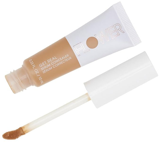 FLOWER BEAUTY By Drew Barrymore Get Real Serum Concealer - Brightens Skin + Blurs Blemishes - Hydrating Serum- Medium Deep-BrightBean Baby