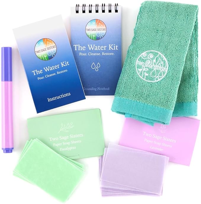 The Water Kit by Two Sage Sisters - Self Care Kit with Soap Sheets, Notebook, Marker, and Washcloth, Bath Shower Sets for Meditation and Relaxation, Mini Spa Kit Self Care Box for Women and Men-BrightBean Baby