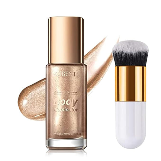 40ml Body Shimmer Oil,Liquid Body Illuminator, Waterproof Moisturizing And Glow For Face & Body, All-In-One Makeup Liquid Illuminator, Summer Body Luminizer,Makeup Brush Include(02#Rose Gold)-BrightBean Baby