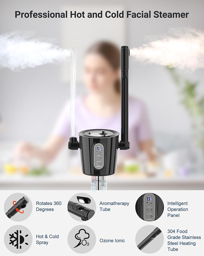 Kingsteam 2-in-1 Hot & Cold Facial Steamer with Ozone & Ionic Technology,Deep Cleansing & Moisturizing,30-Min Timer,Large Water Tank for Professional Estheticians, Beauty Salons & Home Use-BrightBean Baby