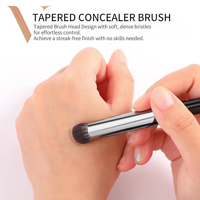 DUcare Tapered Small Concealer Brush Under Eye, Nose Contour Brush Mini Makeup Brushes Ideal for Liquid, Cream, and Powder Concealer(V03)-BrightBean Baby