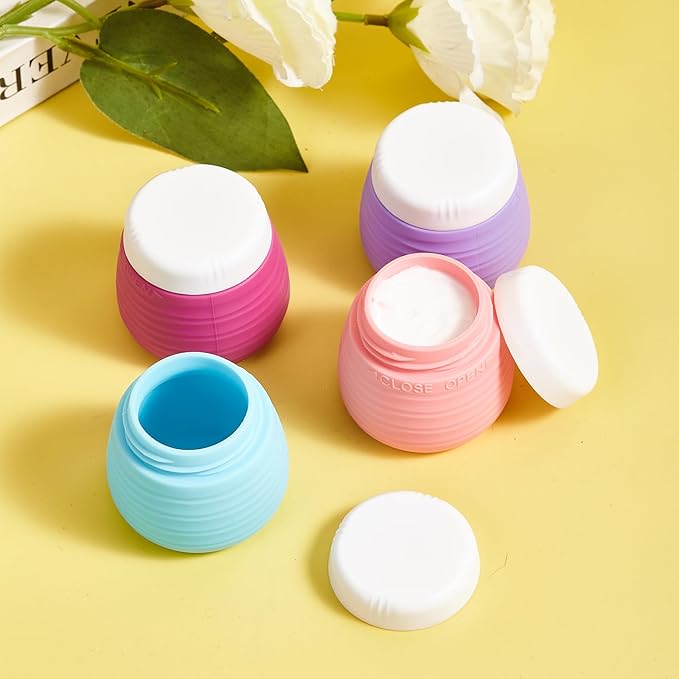 Travel Containers for Toiletries, 1.7oz Travel Size Premium Silicone Cosmetic Cream Jars, TSA Approved Leak-Proof Refillable Accessories W/Toiletry Bag for Cosmetic Face Body Cream(Vibrant)-BrightBean Baby