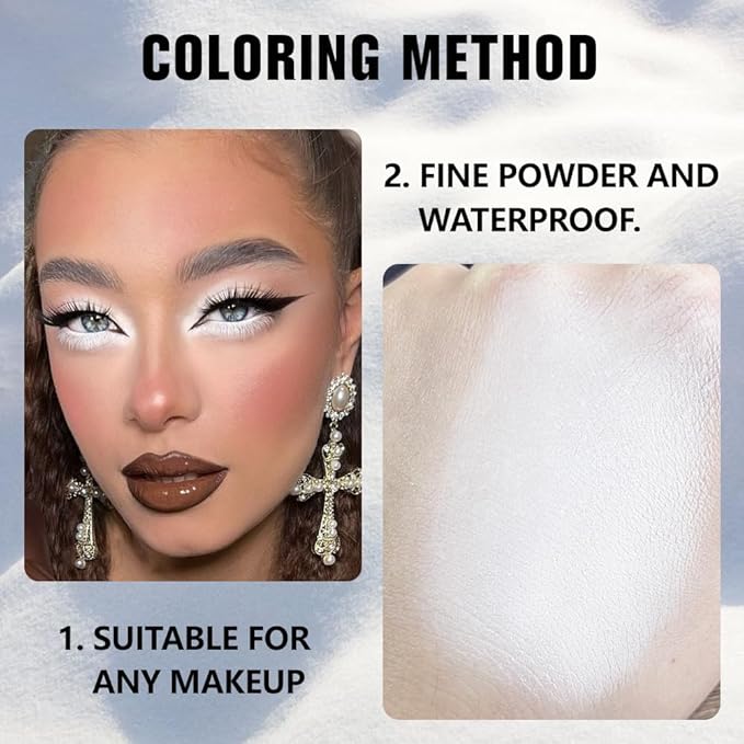 evpct Matte White Eyeshadow Singles, White Matte Cream Powder Eye Shadow Palette Makeup for Older Women, High Pigment Waterproof Monochrome Mini Eyeshadow Palette, sombra de ojos-BrightBean Baby