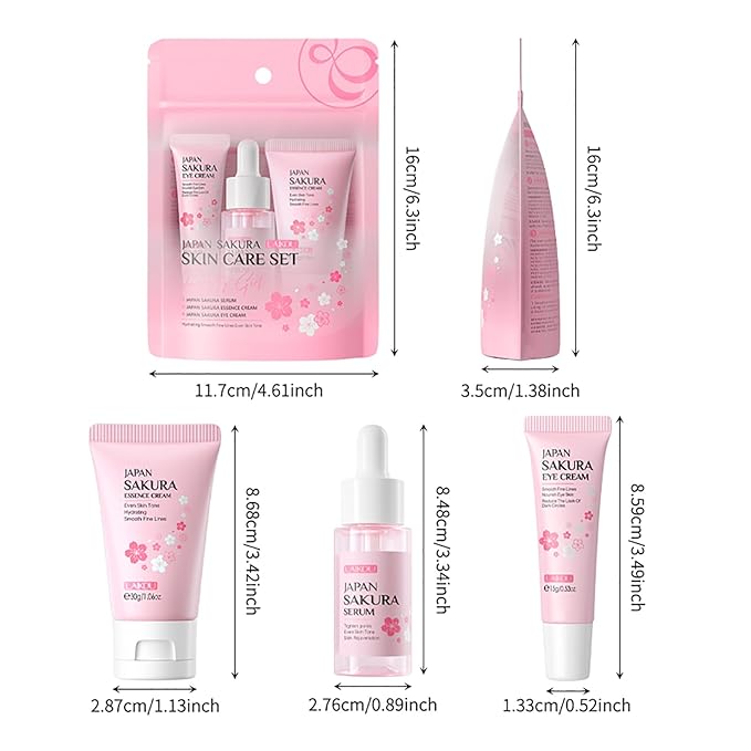 Skin Care Set JAPAN SAKURA Women Beauty Gift Sets Skin Care Kit with Serum, Eye Cream, Face Cream Travel Kit for Women Wife Mom Teen Girls TSA-friendly Sizes Birthday Gift 3pcs-BrightBean Baby