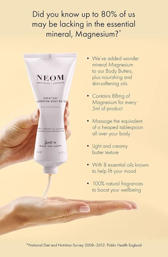 Neom- Great Day Magnesium Body Butter, 200ml | Mandarin & Wild Mint | Cream Moisturiser With Essential Oils | Nourish & Soften | Fresh & Zesty-BrightBean Baby