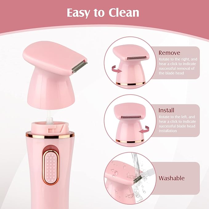 Trimmer Women, 4 in 1 Electric Razor for Women, Facial Shavers for Women, Portable Travel Womens Electric Razor for Face Beard Eyebrow Leg Arm Bikini Armpit Pubic Hair, Pink-BrightBean Baby